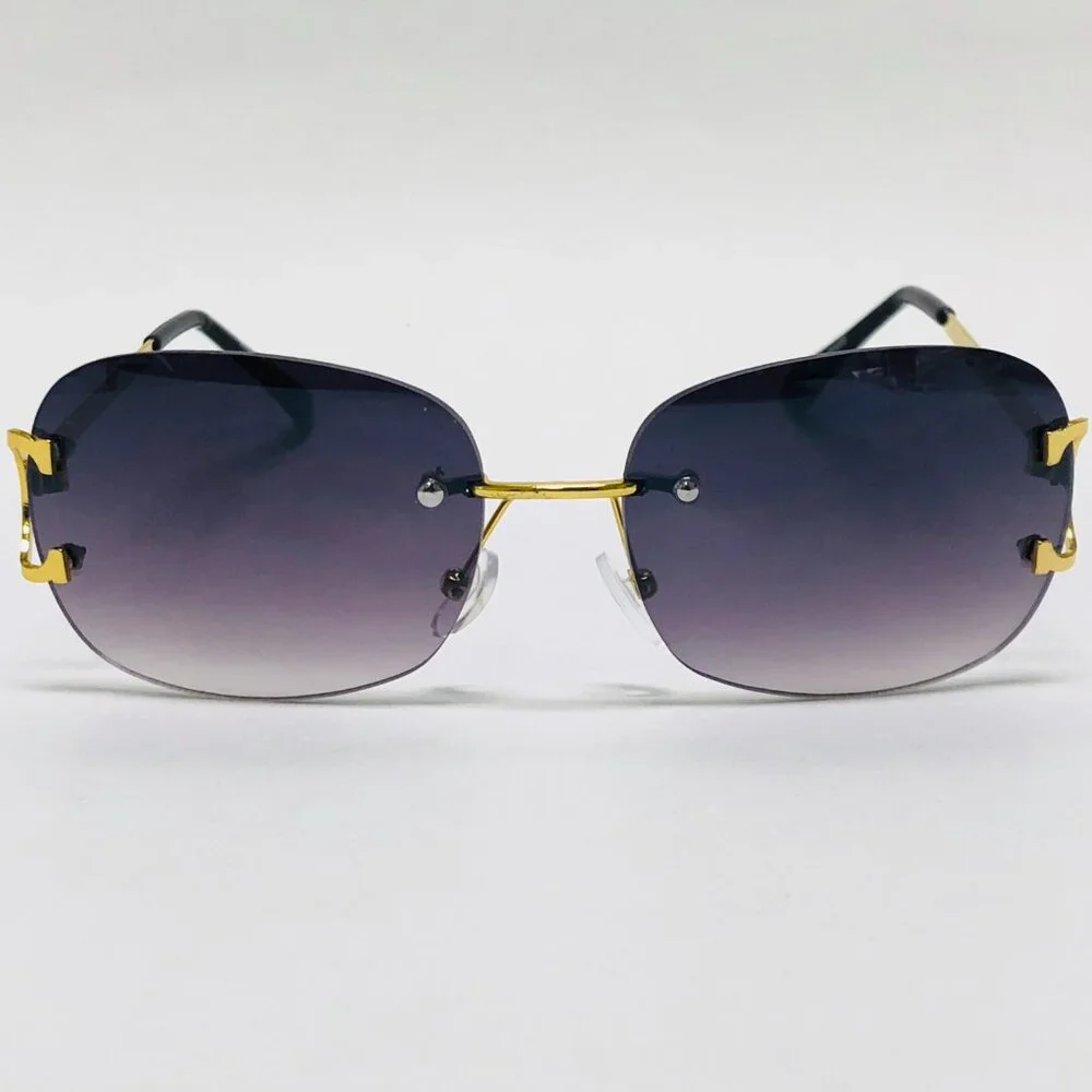 Men Sunglasses Hip Hop Shades Metal Gold Rimless Black Lens Outdoor Street Wear‎